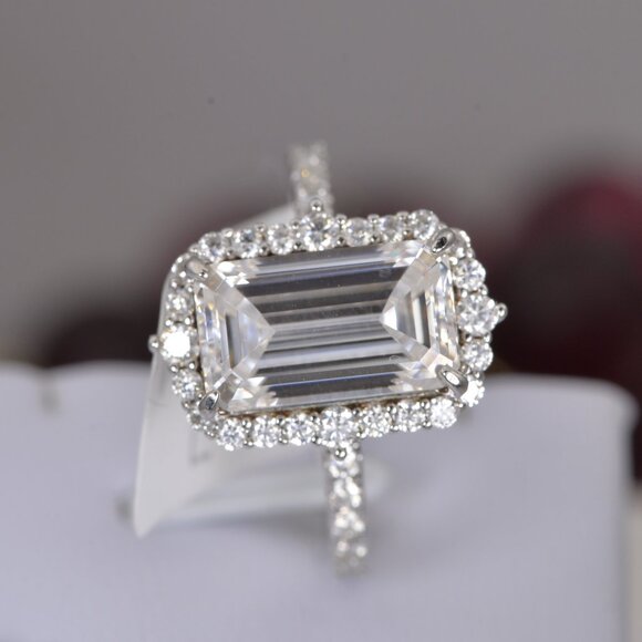 Certified Emerald Cut Moissanite Ring 8.35ct Full Eternity Engagement - Picture 7 of 8
